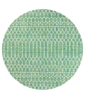 Ourika Moroccan Geometric Textured Weave Ivory/Green 5' Round Indoor/Outdoor Area Rug