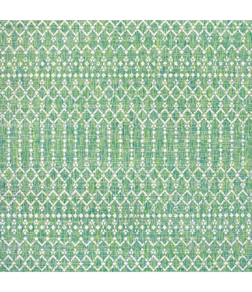 Ourika Moroccan Geometric Textured Weave Ivory/Green 5' Square Indoor/Outdoor Area Rug
