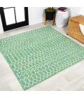 Ourika Moroccan Geometric Textured Weave Ivory/Green 5' Square Indoor/Outdoor Area Rug