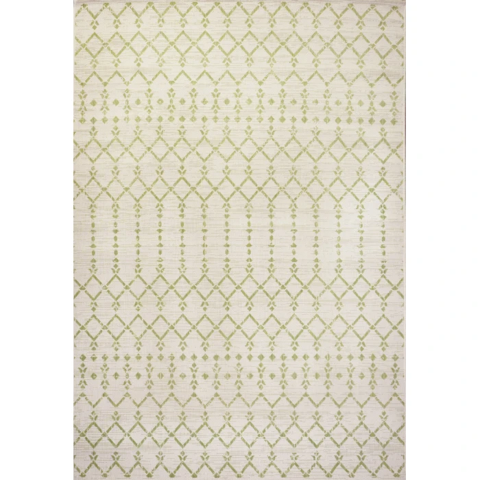 Ourika Moroccan Geometric Textured Weave Cream/Green 4 ft. x 6 ft. Indoor/Outdoor Area Rug