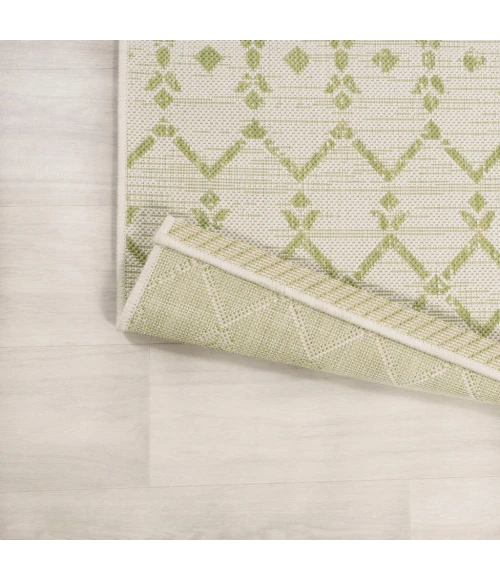 Ourika Moroccan Geometric Textured Weave Cream/Green 2 ft. x 10 ft. Indoor/Outdoor Runner Rug