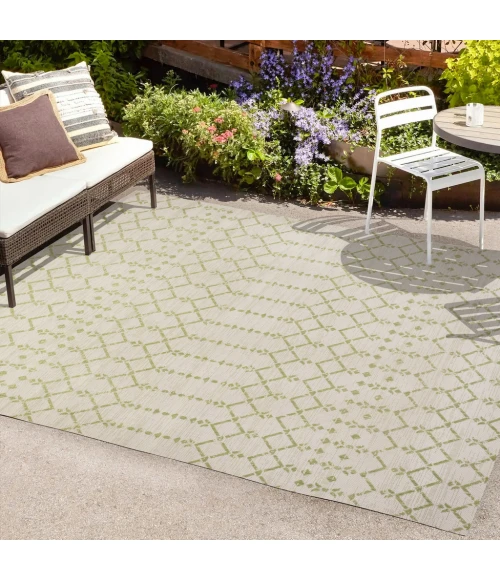 Ourika Moroccan Geometric Textured Weave Cream/Green 8 ft. x 10 ft. Indoor/Outdoor Area Rug