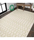 Ourika Moroccan Geometric Textured Weave Cream/Green 8 ft. x 10 ft. Indoor/Outdoor Area Rug
