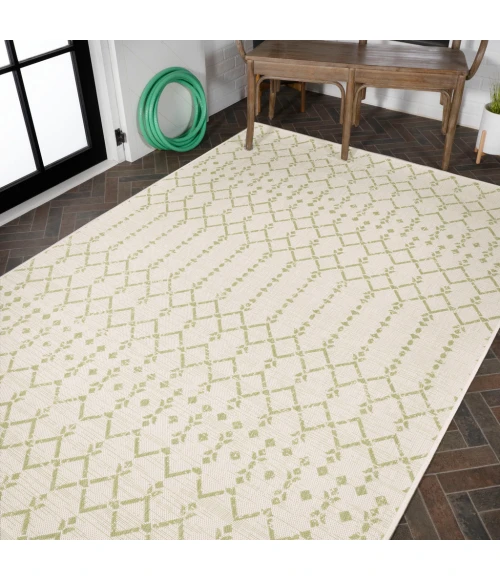 Ourika Moroccan Geometric Textured Weave Cream/Green 8 ft. x 10 ft. Indoor/Outdoor Area Rug