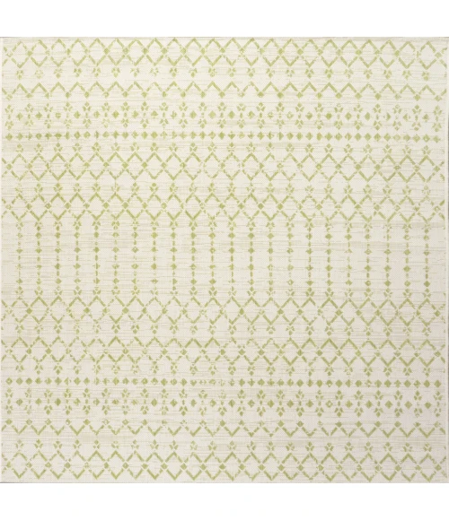 Ourika Moroccan Geometric Textured Weave Cream/Green 5' Square Indoor/Outdoor Area Rug