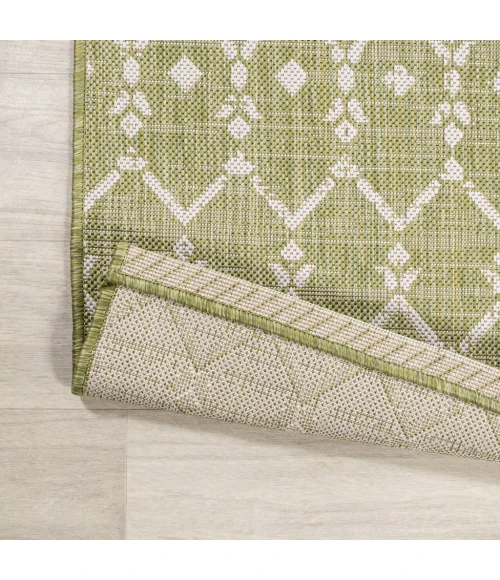 Ourika Moroccan Geometric Textured Weave Light Green/Cream 5' Round Indoor/Outdoor Area Rug