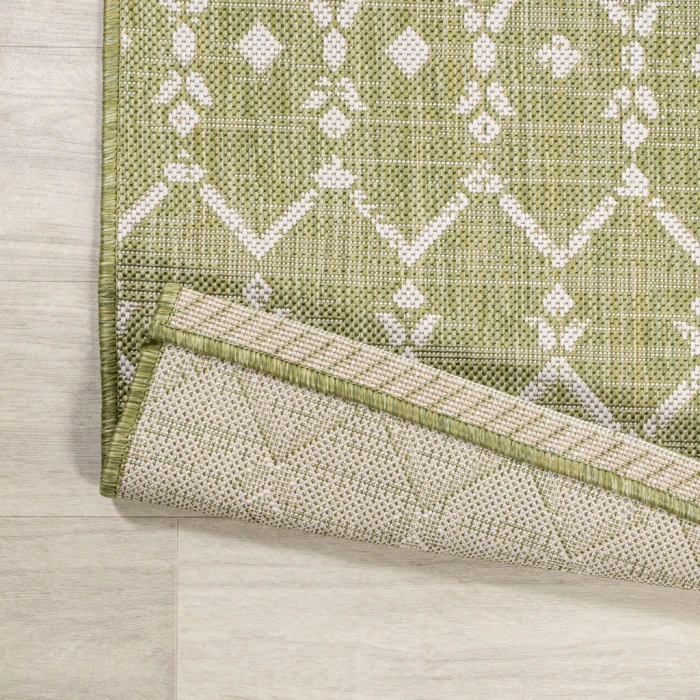 Ourika Moroccan Geometric Textured Weave Light Green/Cream 2 ft. x 8 ft. Indoor/Outdoor Runner Rug