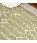 Ourika Moroccan Geometric Textured Weave Light Green/Cream 5' Round Indoor/Outdoor Area Rug