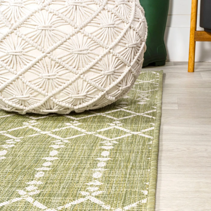 Ourika Moroccan Geometric Textured Weave Light Green/Cream 2 ft. x 8 ft. Indoor/Outdoor Runner Rug