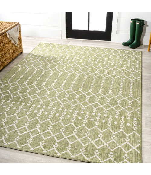 Ourika Moroccan Geometric Textured Weave Light Green/Cream 5 ft. x 8 ft. Indoor/Outdoor Area Rug