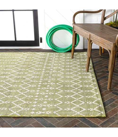 Ourika Moroccan Geometric Textured Weave Light Green/Cream 5 ft. x 8 ft. Indoor/Outdoor Area Rug