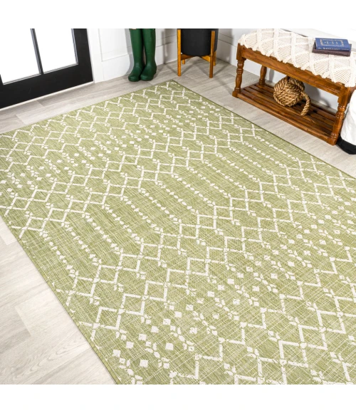 Ourika Moroccan Geometric Textured Weave Light Green/Cream 5 ft. x 8 ft. Indoor/Outdoor Area Rug