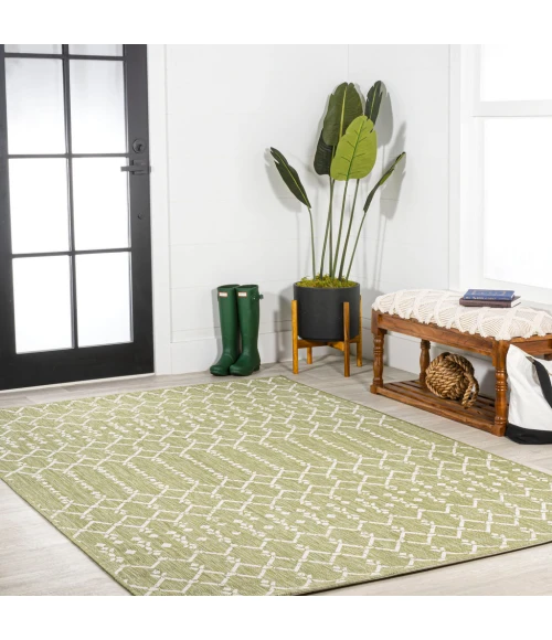Ourika Moroccan Geometric Textured Weave Light Green/Cream 5 ft. x 8 ft. Indoor/Outdoor Area Rug