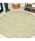 Ourika Moroccan Geometric Textured Weave Light Green/Cream 5' Round Indoor/Outdoor Area Rug