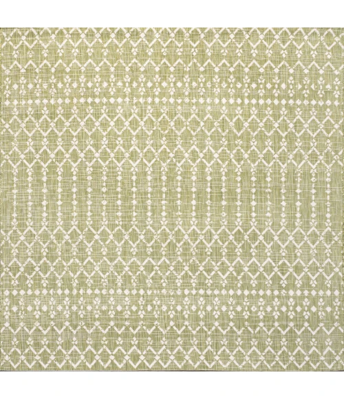 Ourika Moroccan Geometric Textured Weave Light Green/Cream 5' Square Indoor/Outdoor Area Rug