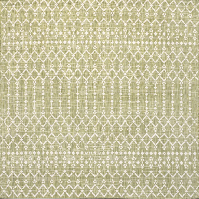 Ourika Moroccan Geometric Textured Weave Light Green/Cream 5' Square Indoor/Outdoor Area Rug