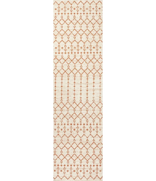 Ourika Moroccan Geometric Textured Weave Cream/Orange 2 ft. x 10 ft. Indoor/Outdoor Runner Rug