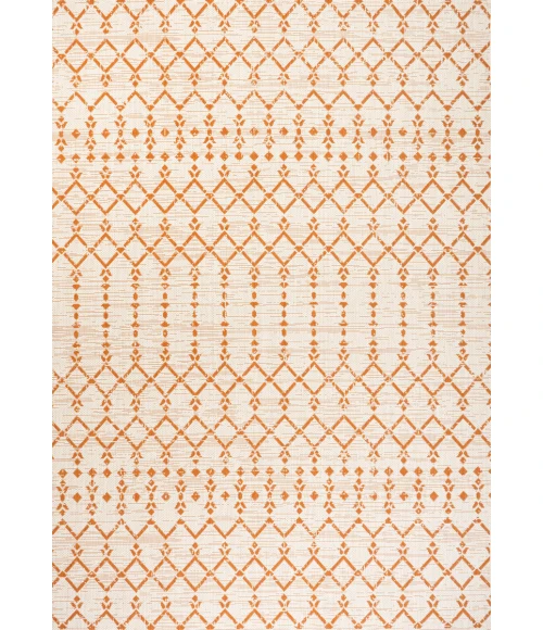 Ourika Moroccan Geometric Textured Weave Cream/Orange 4 ft. x 6 ft. Indoor/Outdoor Area Rug