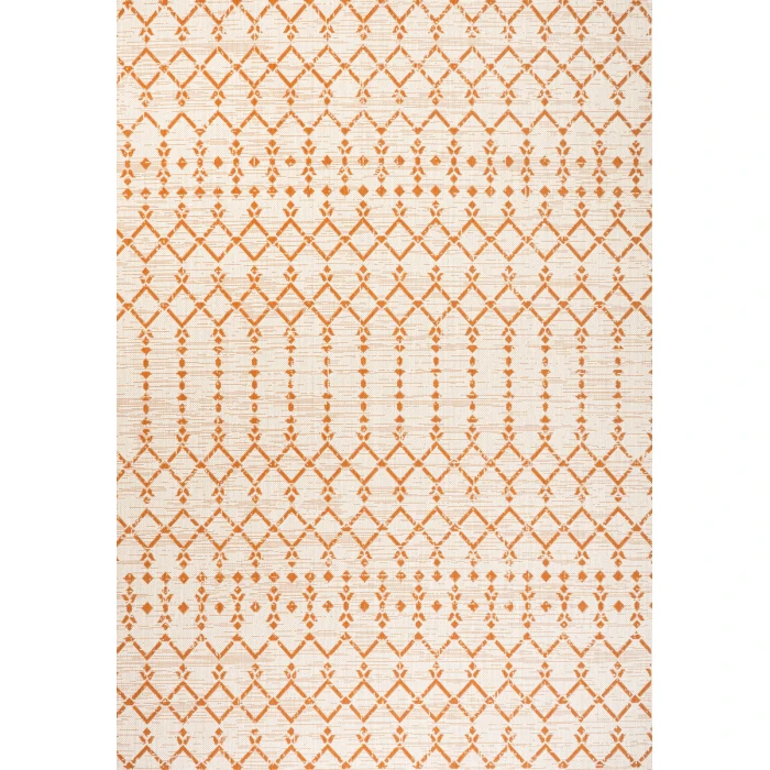 Ourika Moroccan Geometric Textured Weave Cream/Orange 9 ft. x 12 ft. Indoor/Outdoor Area Rug