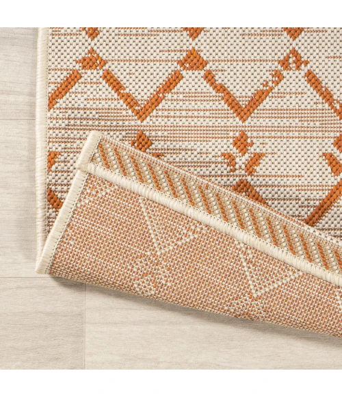 Ourika Moroccan Geometric Textured Weave Cream/Orange 2 ft. x 10 ft. Indoor/Outdoor Runner Rug
