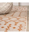 Ourika Moroccan Geometric Textured Weave Cream/Orange 2 ft. x 10 ft. Indoor/Outdoor Runner Rug