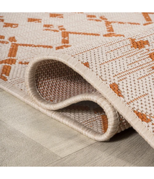 Ourika Moroccan Geometric Textured Weave Cream/Orange 2 ft. x 10 ft. Indoor/Outdoor Runner Rug