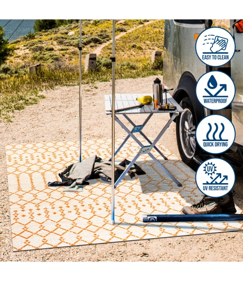 Ourika Moroccan Geometric Textured Weave Cream/Orange 2 ft. x 10 ft. Indoor/Outdoor Runner Rug