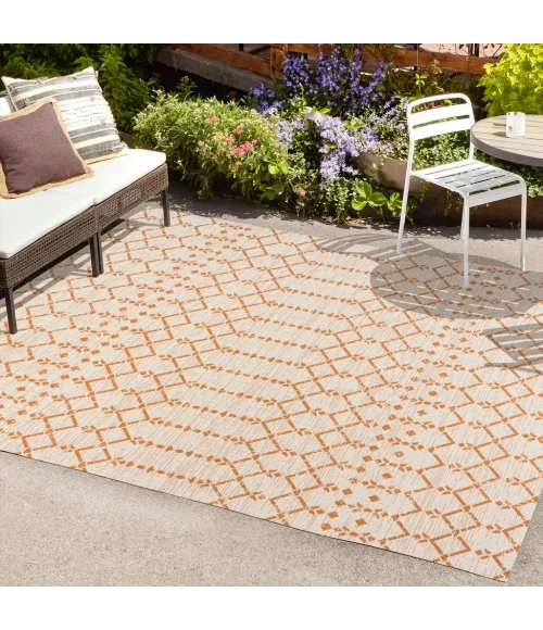 Ourika Moroccan Geometric Textured Weave Cream/Orange 4 ft. x 6 ft. Indoor/Outdoor Area Rug