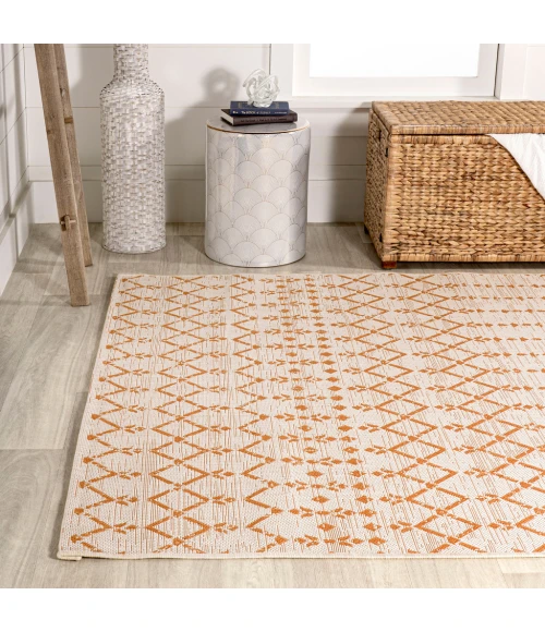 Ourika Moroccan Geometric Textured Weave Cream/Orange 4 ft. x 6 ft. Indoor/Outdoor Area Rug