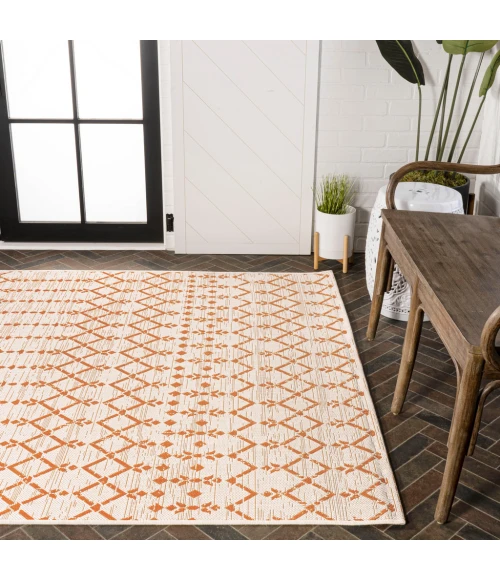 Ourika Moroccan Geometric Textured Weave Cream/Orange 4 ft. x 6 ft. Indoor/Outdoor Area Rug