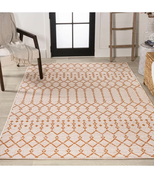 Ourika Moroccan Geometric Textured Weave Cream/Orange 4 ft. x 6 ft. Indoor/Outdoor Area Rug