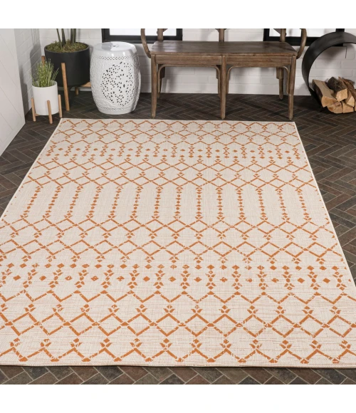Ourika Moroccan Geometric Textured Weave Cream/Orange 4 ft. x 6 ft. Indoor/Outdoor Area Rug