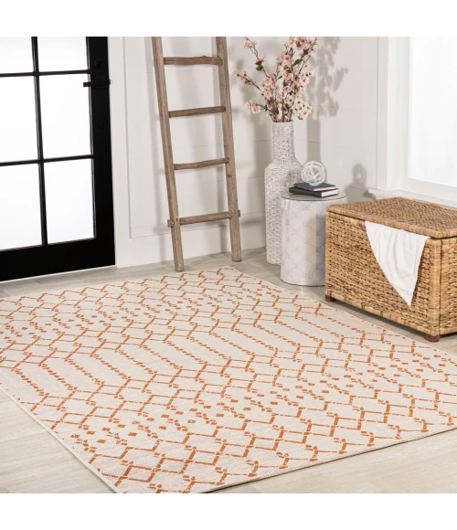 Ourika Moroccan Geometric Textured Weave Cream/Orange 4 ft. x 6 ft. Indoor/Outdoor Area Rug