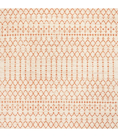 Ourika Moroccan Geometric Textured Weave Cream/Orange 5' Square Indoor/Outdoor Area Rug