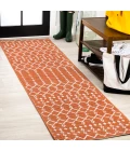 Ourika Moroccan Geometric Textured Weave Orange/Cream 2 ft. x 8 ft. Indoor/Outdoor Runner Rug