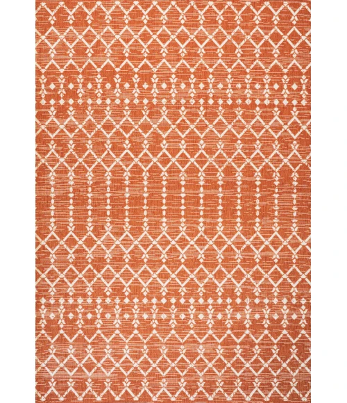 Ourika Moroccan Geometric Textured Weave Orange/Cream 5' Square Indoor/Outdoor Area Rug