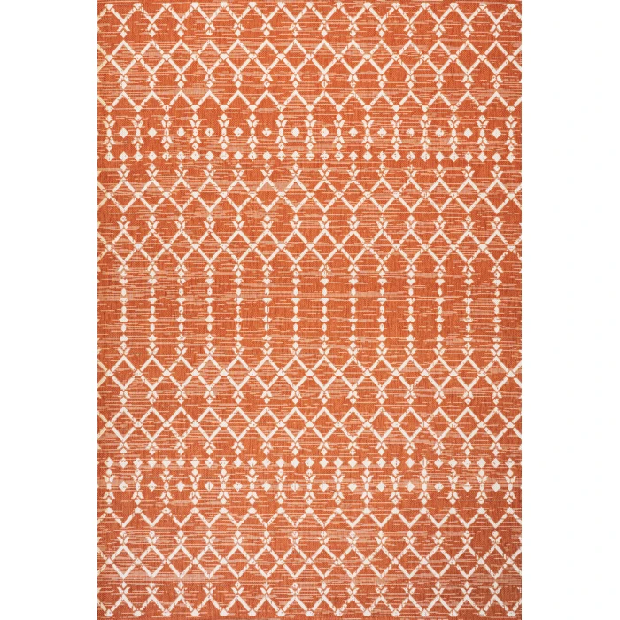 Ourika Moroccan Geometric Textured Weave Orange/Cream 8 ft. x 10 ft. Indoor/Outdoor Area Rug