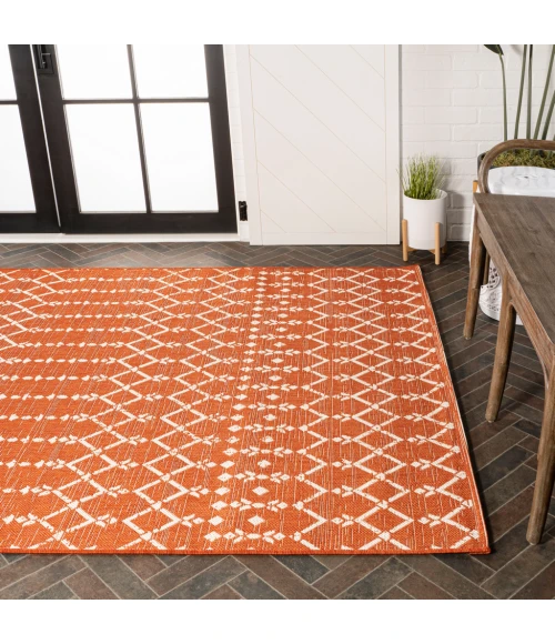 Ourika Moroccan Geometric Textured Weave Orange/Cream 5' Square Indoor/Outdoor Area Rug