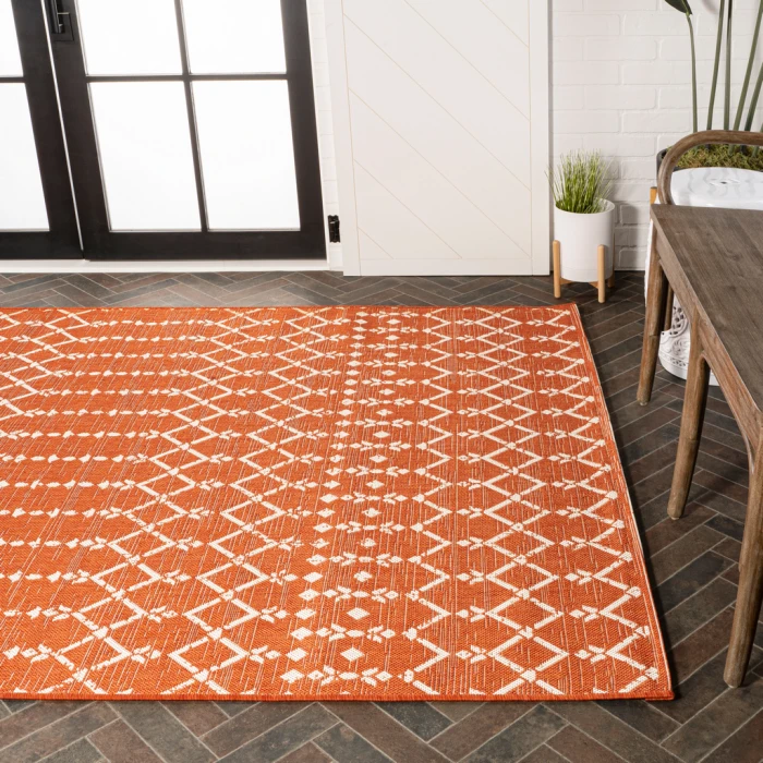 Ourika Moroccan Geometric Textured Weave Orange/Cream 8 ft. x 10 ft. Indoor/Outdoor Area Rug