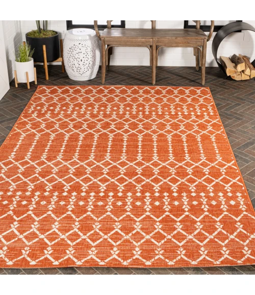 Ourika Moroccan Geometric Textured Weave Orange/Cream 5' Square Indoor/Outdoor Area Rug