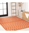 Ourika Moroccan Geometric Textured Weave Orange/Cream 5' Square Indoor/Outdoor Area Rug