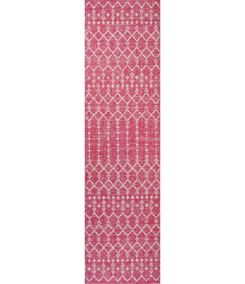 Ourika Moroccan Geometric Textured Weave Fuchsia/Light Gray 2 ft. x 10 ft. Indoor/Outdoor Runner Rug