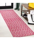 Ourika Moroccan Geometric Textured Weave Fuchsia/Light Gray 2 ft. x 10 ft. Indoor/Outdoor Runner Rug