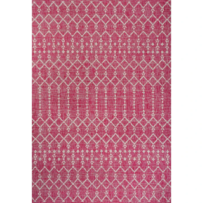 Ourika Moroccan Geometric Textured Weave Fuchsia/Light Gray 5 ft. x 8 ft. Indoor/Outdoor Area Rug