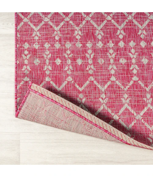 Ourika Moroccan Geometric Textured Weave Fuchsia/Light Gray 5' Square Indoor/Outdoor Area Rug
