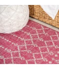 Ourika Moroccan Geometric Textured Weave Fuchsia/Light Gray 5' Square Indoor/Outdoor Area Rug