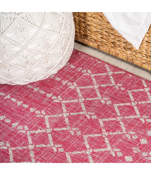 Ourika Moroccan Geometric Textured Weave Fuchsia/Light Gray 5' Square Indoor/Outdoor Area Rug