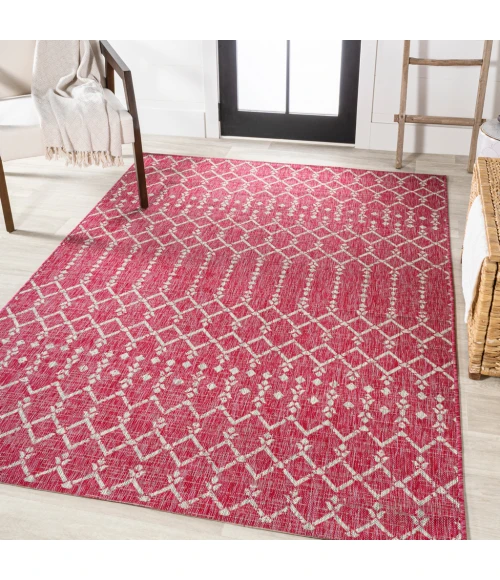 Ourika Moroccan Geometric Textured Weave Fuchsia/Light Gray 9 ft. x 12 ft. Indoor/Outdoor Area Rug