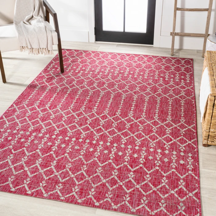 Ourika Moroccan Geometric Textured Weave Fuchsia/Light Gray 5 ft. x 8 ft. Indoor/Outdoor Area Rug