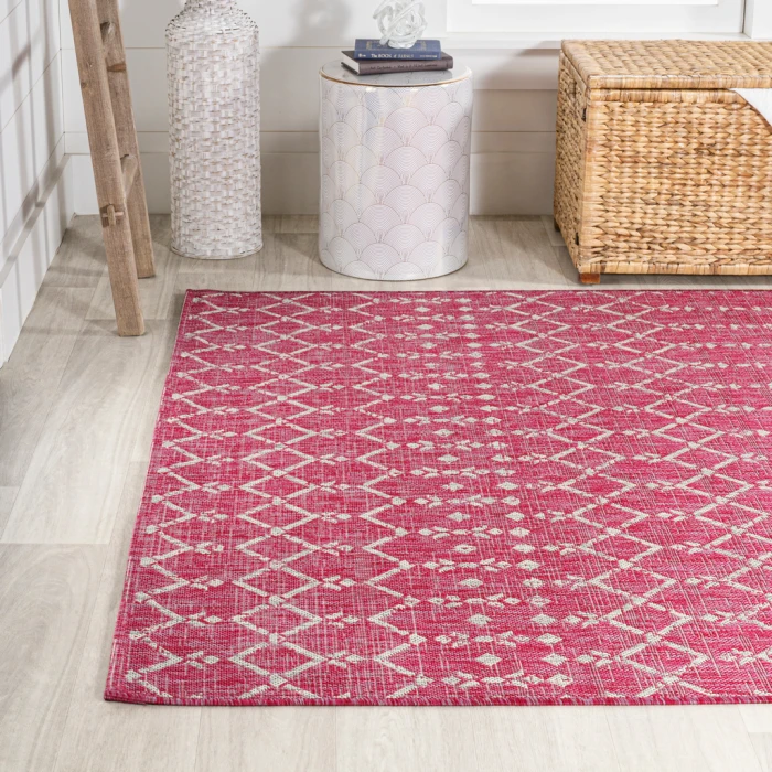 Ourika Moroccan Geometric Textured Weave Fuchsia/Light Gray 5 ft. x 8 ft. Indoor/Outdoor Area Rug